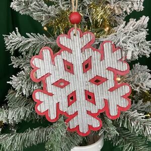 Sullivans Silver & Red Wood Snowflake Christmas Ornament